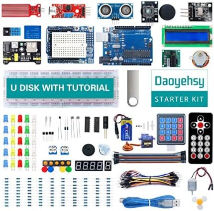 Daoyehsy Basic Starter Kit Electronic Component Fun Kit Compatible with Arduino, w/Power Supply Module, Jumper Wires, Resistors, LED, Potentiometer