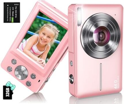 Digital Camera, 2023 Newest FHD 1080P Digital Camera for Kids with 16X Zoom, Flashlight, 32GB Card, 44MP Point and Shoot Camera Compact Small Digital Camera for Teens, Girls, Boys, Students - Pink