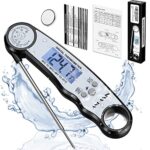 Digital Instant Read Meat Thermometer Digital for Grilling and Cooking - ANDAXIN Waterproof Ultra-Fast Thermometer with Backlight&Calibration&Foldable Probe for Kitchen,Deep Fry,BBQ,Grill-Black/White
