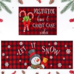 Drydiet Christmas Kitchen Rugs Set of 2 Xmas Kitchen Mats Merry Christmas Mats Buffalo Plaid Snowman Christmas Kitchen Rugs Mats Non Slip Backing Floor Mat Xmas Let It Snow Xmas Mat for Home Kitchen