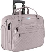 EMPSIGN Rolling Laptop Bag for Women with Wheels, Briefcase Fits Up to 15.6 Inch on Water-Repellent Overnight Computer RFID Pockets, Grey Pink