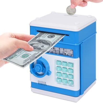 EPHVODI Piggy Bank, Electronic ATM Machine Saving Box Coin Safe with Password Lock, Auto Scroll Paper Money Bank Toy Gift for Kids