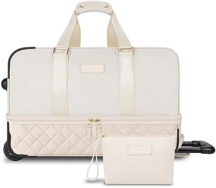 ETRONIK Rolling Duffle Bag with Wheels, 21-inch Flight Approved Travel Duffle Bag with Wet Pocket & Shoe Compartment, Carry On Luggage 22x14x9 Airline Approved, Khaki