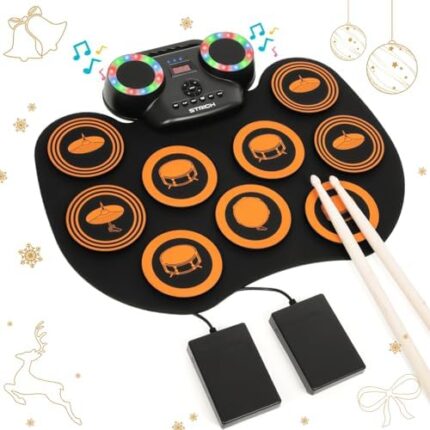 Electronic Drum Set 9 Pads, STRICH Electric Drum Roll-Up Practice Pad Machine Kit with Drum Pedals, Great Holiday Christmas Birthday Gift Instrument, SDP-20