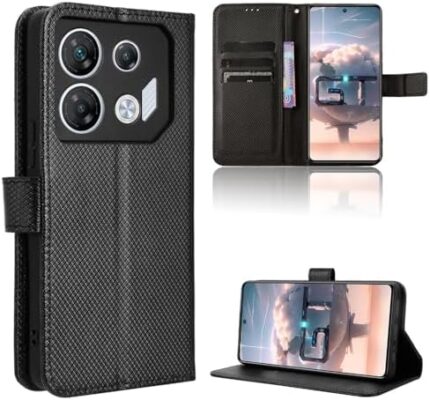 Elubugod Compatible with Infinix GT 10 Pro Leather Case Cover,PU Leather flip Cover Compatible with Infinix GT 10 Pro 5G X6739 Case Cover Black