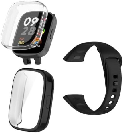 FCMEDZI Cases and Strap Compatible for Xiaomi Redmi Watch 3 Screen Protector Smart Watch Accessories Soft TPU Full Coverage Smartwatch Case and Soft Silicone Band (Pack of 2+1)