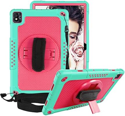 FIEWESEY for TCL TABMAX 10.4 Inch Tablet Case,Heavy-Duty Shockproof Kids Friendly Hybrid Rugged Protective Case for Nokia T20/Nokia T21/TCL Tab Pro 5G 9198S/VASTKING KingPad M10 Tablet (Green/Pink)