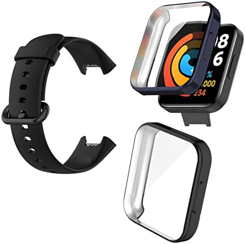 FONTRON Screen Protector correa Compatible for Xiaomi Redmi Watch 2 FONTRON Screen Protector correa Compatible for Xiaomi Redmi Watch 2 Lite Strap With Mi Cases Accessories Ten Cloud TPU Full Coverage Smartwatch Case and Soft Silicone Band (Pack of 2+1)
