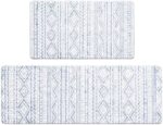 FRESHMINT Anti Fatigue Kitchen Mats for Floor 2 Piece Set, Waterproof & Non-Skid Boho Kitchen Rugs, Cushioned Kitchen Mat for Standing Washable Comfort Desk Kitchen Runners, 17x30+17x47