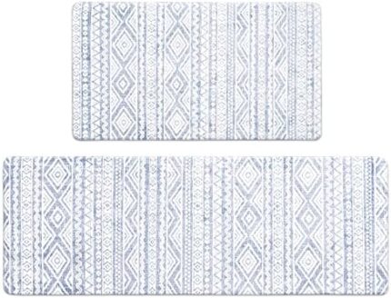 FRESHMINT Anti Fatigue Kitchen Mats for Floor 2 Piece Set, Waterproof & Non-Skid Boho Kitchen Rugs, Cushioned Kitchen Mat for Standing Washable Comfort Desk Kitchen Runners, 17x30+17x47