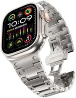 FULLIFE Compatible with Apple Watch Ultra 2 Band 49mm Titanium Series 9 8 7 SE2 6 5 4 3 2 1 Metal Band Stainless Steel for iWatch for Men Women, (Titanium, 49mm 45mm 44mm 42mm)