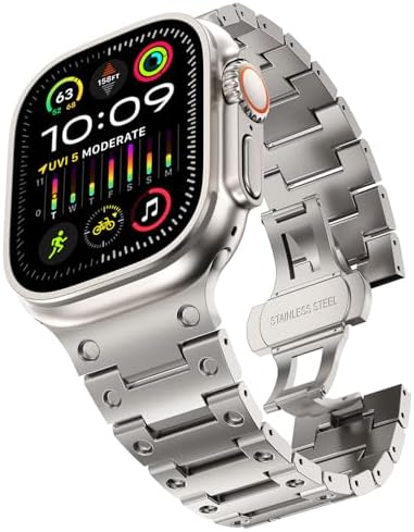 FULLIFE Compatible with Apple Watch Ultra 2 Band 49mm Titanium Series 9 8 7 SE2 6 5 4 3 2 1 Metal Band Stainless Steel for iWatch for Men Women, (Titanium, 49mm 45mm 44mm 42mm)
