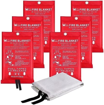 Fire Blanket for Home and Kitchen - 6 Pack Fiberglass Reusable Fire Blankets Suppression Emergency for School Fireplace Grill Car Office Garage Welding Warehouse Safety 3.3ft x 3.3ft