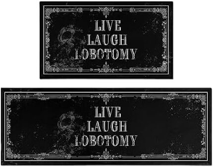Fuoxowk Goth Kitchen Mat Set of 2 - Non Slip Halloween Spooky Kitchen Rugs Black Goth Rug Skull Witchy Rug for Home Kitchen - Live Laugh Lobotomy Sign - Halloween Gothic Kitchen Decor Accessories