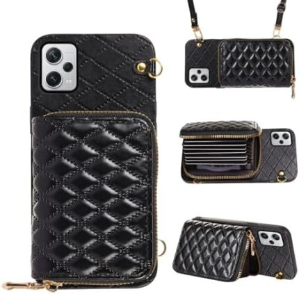 Furiet Detachable Crossbody Wallet Case for Xiaomi Redmi Note 12 Pro Plus 5G with Zipper Purse, Multi Card Slots, PU Leather Stand Shockproof Cell Phone Cover for Redmi Note 12 Pro+ 5G Women Black