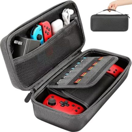 Gepicest Carrying Case for Steam Deck Rog Ally Switch Oled Hori Split Pad Pro Handheld Console Gaming Accessories Dock Station AC Charger Large Travel Portable Game Case Black