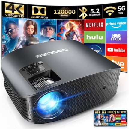 GooDee Projector 4K With WiFi And Bluetooth Supported, FHD 1080P Mini Projector For Outdoor Moives, 5G Video Projector For Home Theater Dolby Audio Zoom Portable Projector TV Stick PPT (YG600 Plus)