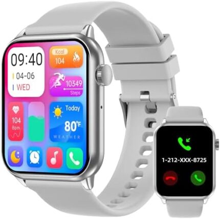HGYPK 1.85" Smart Watch with 341PPI Retina Screen for Men Women Bluetooth Call, IP68 Waterproof Fitness Tracker Watch with 37 Sports Mode, Smartwatch with Sleep Monitor/Steps (Silver)