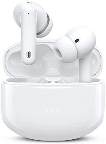 HISOOS Wireless Earbuds Bluetooth Active Noise Cancelling Headphone Wireless Ear Buds in-Ear Headphones with Charging Case IPX7 Waterproof Earphones for iPhone Android,Music Game Call (White)