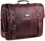HULSH Convertible Leather laptop bag 18 inch and backpack for men – Vintage Full Grain Leather satchel for men – Genuine Leather briefcase for Business – Brown Leather computer bag with rustic look