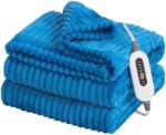 Heated Blanket Throw - 50" x 60" Electric Blanket with 4 Fast Heating Levels & 3 Hours Auto Off, Cozy Soft Flannel Heating Blankets for Home Office, UL&FCC Certification, Blue