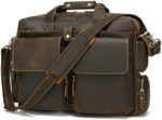 Hespary Full Grain Leather Briefcase Messenger Laptop Bag For Men Up To 17" Work Business Travel