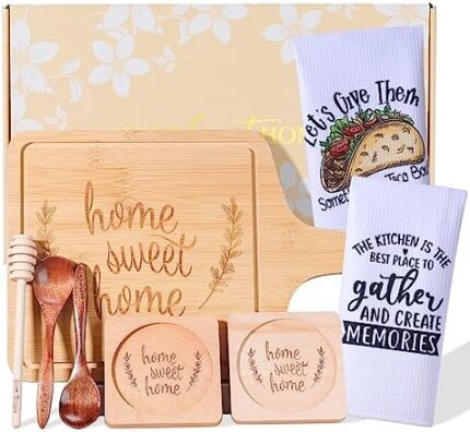 House Warming Gifts New Home,housewarming gift,New Home Gifts for Home,Housewarming Gifts for New House Women Men Couple,Home Sweet Home Bamboo Charcuterie Board Kitchen Towels