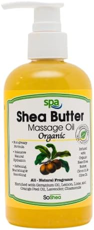 Infinix Therapy Shea Butter Massage Oil - 100% Organic, Non Greasy Formula - Therapeutic Massage, Intensive Natural Hydration - Warming and Relaxing - for All Skin Types - Men & Women - 8.4 fl oz