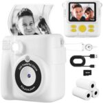Instant Print Camera, Kids Camera 1080P HD Digital Camera with 32G SD Card, 3 Rolls Photo Paper & 6 Color Pencils for Age 6-12 Boys and Girls Birthday Gifts Photo and Video Recording