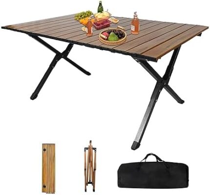 Issimober Portable Picnic Table Foldable Camping Table, 4-6 Person Lightweight Aluminum Roll-up Stable Table for Travel Camping Outdoor Indoor Picnic BBQ Backyard Patio Party Beach, 35.5x21.7''