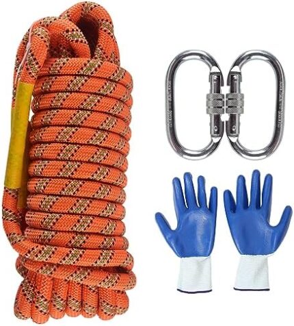JIUXQT 16mm 64Ft/20m Climbing Rope Strong Rope Tree Climbing Gear Static Climbing Rope Arborist Equipment Rock Climbing Heavy Duty Tree Stand Camping Rope Survival Equipment Orange