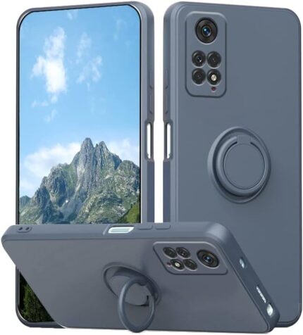 Jancyu Compatible with Redmi Note 12 Pro 4G Case Silicone Shockproof,Xiaomi Redmi Note 12 Pro 4G Phone Case with Ring Holder, Phone Mount for Car Slim Cover (Grey)