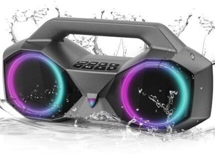 KMAG Portable Bluetooth Speaker - IPX7 Waterproof Wireless Speakers with 80W Loud HiFi Stereo Sound, 20H Playtime, Dynamic Light, Deep Bass, Dual Pairing, 5.3 BT for Outdoor, Home, Party, Gifts