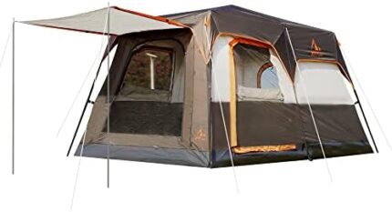 KTT Instant Tent 6 Person,Large Family Cabin Tents,Automatic pop up Tent Build Quickly in 60S,2 Rooms,2 Top Windows,3 Doors and 3 Windows with Mesh,Waterproof,Big Tent for Outdoor,Picnic,Camping.