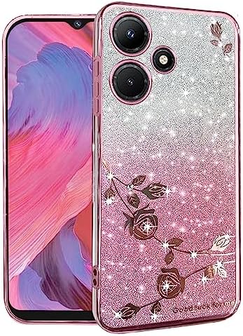 Kainevy for Infinix Hot 30i Case Glitter for Women Girls Pink Floral Clear Shockproof Protector Infinix Hot 30i Phone Case Luxury Diamond Bling Sparkle Cute Phone Cover Soft TPU (Pink)