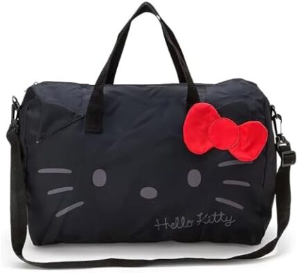 Kawaii Gym Bag for Women, Cute Carry on Weekender Overnight Bag, Travel Duffel Bags with Trolley Sleeve, Foldable Luggage Bag (Black-HK, One Size)