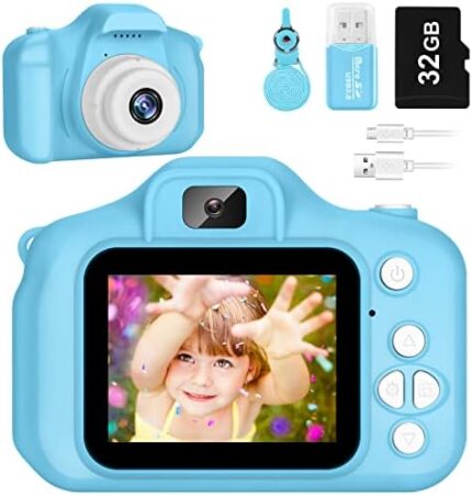 Kids Camera for Boys and Girls, SINEAU Digital Camera for Kids Toy Gift, Toddler Camera Birthday Gift for Age 3 4 5 6 7 8 9 10 with 32GB SD Card, Video Recorder 1080P IPS 2 Inch(Blue)