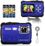 Kids Digital Camera-12 MP Children's Camera IP54 Rainproof Compact Video Camera with Flash,8X Digital Zoom, Point and Shoot Cameras for 3-14 Year Old Teen Boys Girls Christmas Birthday Gifts