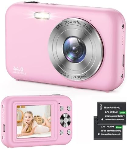 Kids Digital Camera for Photography - 44MP 1080P Point and Shoot Digital Cameras | Anti Shake Vlogging Camera for YouTube | 16X Zoom Small Digital Camera for Kids Girls Boys Teens Beginners