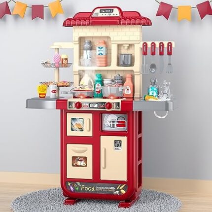 Kids Kitchen Playset for Toddlers Girls, Toy Kitchen Sets Pretend Play Food Toys for Kids Girls Ages 3 4 5 6 7 8, Kitchen Accessories Set Play Kitchen Playset with Light Sound Spray for Kid Toddler