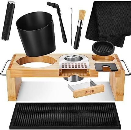 KitUp Espresso Knock Box and Tamp Station - Tamping Station with Tamp Stand and Coffee Tamper Holder - Espresso Machine Accessories for Home Coffee Bar or Commercial Cafe - Complete Coffee-Making Kit