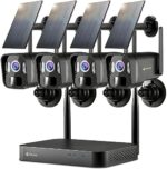 Kittyhok Solar Camera Security Outdoor System, 4pcs Black 2K Ultra Security Cameras Wireless Outdoor, Solar Power, Human Detection, Spotlight, 10CH NVR, 60Days Local Storage, No Monthly Fee