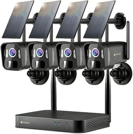 Kittyhok Solar Camera Security Outdoor System, 4pcs Black 2K Ultra Security Cameras Wireless Outdoor, Solar Power, Human Detection, Spotlight, 10CH NVR, 60Days Local Storage, No Monthly Fee