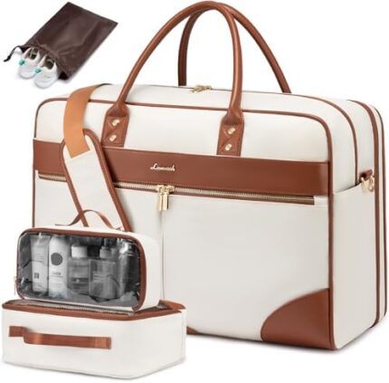 LOVEVOOK Weekender Travel Bag, Carry On Overnight Duffle Bag with Laptop Compartment, 4PCS Gym Duffel Bag for Women