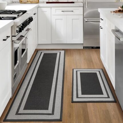 LUMI 2-Piece Kitchen Mat Set, Non-Slip, Lightweight & Durable, Non-Scratch, Soft Underfoot, Washable, Eco Friendly, Versatile for Kitchen & More, 17.5"x29.5" + 17.5"x59", Black