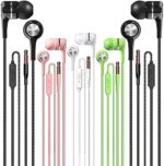 LWZCAM Earbuds Earphones with Microphone, 5 Pack Ear Buds Wired Heavy Bass Headphones, Earphone with Noise Isolating, Fits 3.5mm Interface for iPad, Desktop, MP3 Players, Android and iOS Smartphones