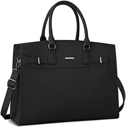 Laptop Bag for Women 15.6 Inch Waterproof Leather Lightweight Business Office Work Bag Large Capacity Professional Briefcase Computer Tote Fashion Handbag Shoulder Bag Black