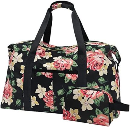 Large Duffle Bag For Travel, Waterproof Weekender Bags for Women Portable Carry on Duffel Bag Lightweight Luggage Bag Rose Floral