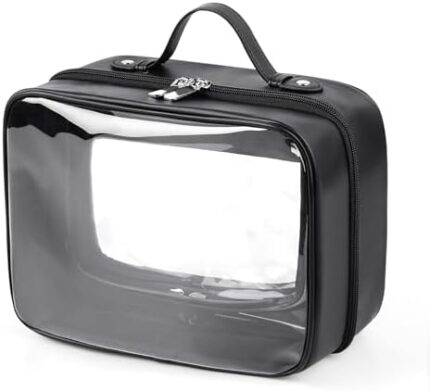 Lychii TSA Approved Toiletry Bag, Clear Travel Bag for Liquids Toiletries, Makeup Cosmetic Bag Organizer, Carry on Travel Accessories Essentials, Large Size, Black