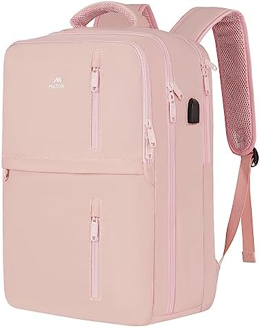 MATEIN Travel Backpack for Women, 40L Flight Approved Carry on Backpack with USB Charge Port, 17 Inch Anti-Theft Laptop Backpack Large Luggage Daypack Business College Weekender Overnight Bag, Pink